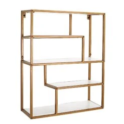 22" Rectangular 4 Tier Metal With Wood Geometric Hanging Shelf - White And Gold 13 22" Rectangular 4 Tier Metal With Wood Geometric Hanging Shelf - White And Gold -Optimal Home Decoration 22 rectangular 4 tier metal with wood geometric hanging shelf white and gold wod hopshlf rec01 gold 29952943161407