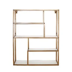 22" Rectangular 4 Tier Metal With Wood Geometric Hanging Shelf - White And Gold