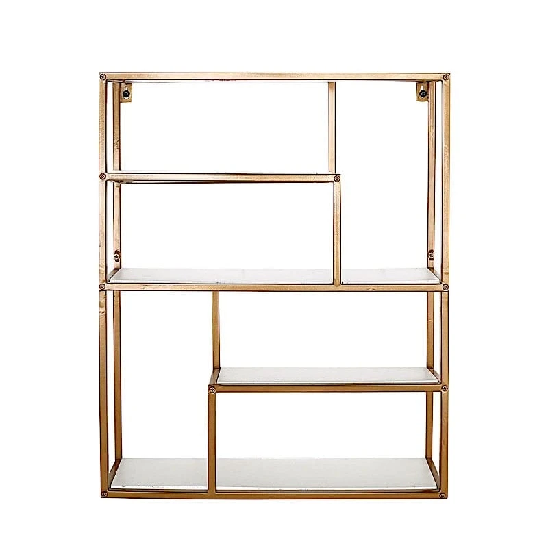 22" Rectangular 4 Tier Metal With Wood Geometric Hanging Shelf - White And Gold 3 22" Rectangular 4 Tier Metal With Wood Geometric Hanging Shelf - White And Gold