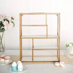 22" Rectangular 4 Tier Metal With Wood Geometric Hanging Shelf - White And Gold 19 22" Rectangular 4 Tier Metal With Wood Geometric Hanging Shelf - White And Gold -Optimal Home Decoration 22 rectangular 4 tier metal with wood geometric hanging shelf white and gold wod hopshlf rec01 gold 29952943390783