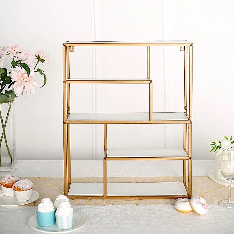 22" Rectangular 4 Tier Metal With Wood Geometric Hanging Shelf - White And Gold 11 22" Rectangular 4 Tier Metal With Wood Geometric Hanging Shelf - White And Gold - Image 9