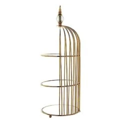 22" Tall 3 Tier Metal With Mirror Glass Hanging Bird Cage Dessert Stand - Gold 15 22" Tall 3 Tier Metal With Mirror Glass Hanging Bird Cage Dessert Stand - Gold -Optimal Home Decoration 22 tall 3 tier metal with mirror glass hanging bird cage dessert stand gold chdlr cake13 l gold 27929653510207