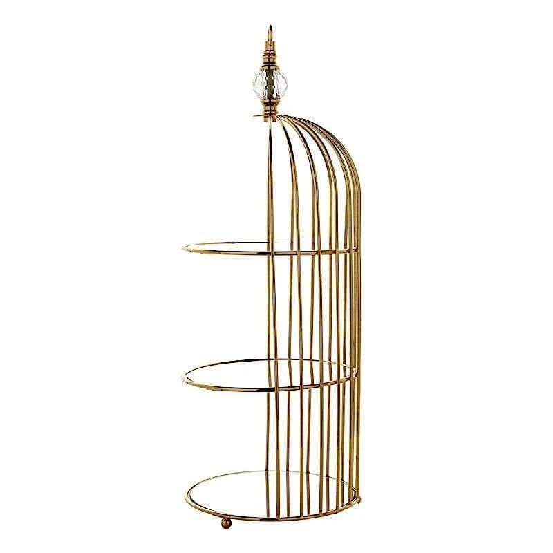 22" Tall 3 Tier Metal With Mirror Glass Hanging Bird Cage Dessert Stand - Gold 7 22" Tall 3 Tier Metal With Mirror Glass Hanging Bird Cage Dessert Stand - Gold - Image 5