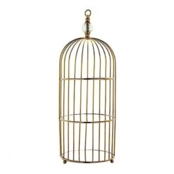 22" Tall 3 Tier Metal With Mirror Glass Hanging Bird Cage Dessert Stand - Gold