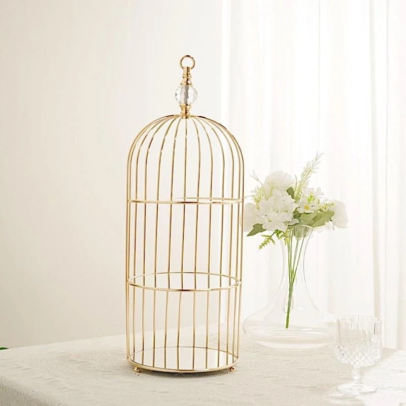 22" Tall 3 Tier Metal With Mirror Glass Hanging Bird Cage Dessert Stand - Gold 9 22" Tall 3 Tier Metal With Mirror Glass Hanging Bird Cage Dessert Stand - Gold - Image 7