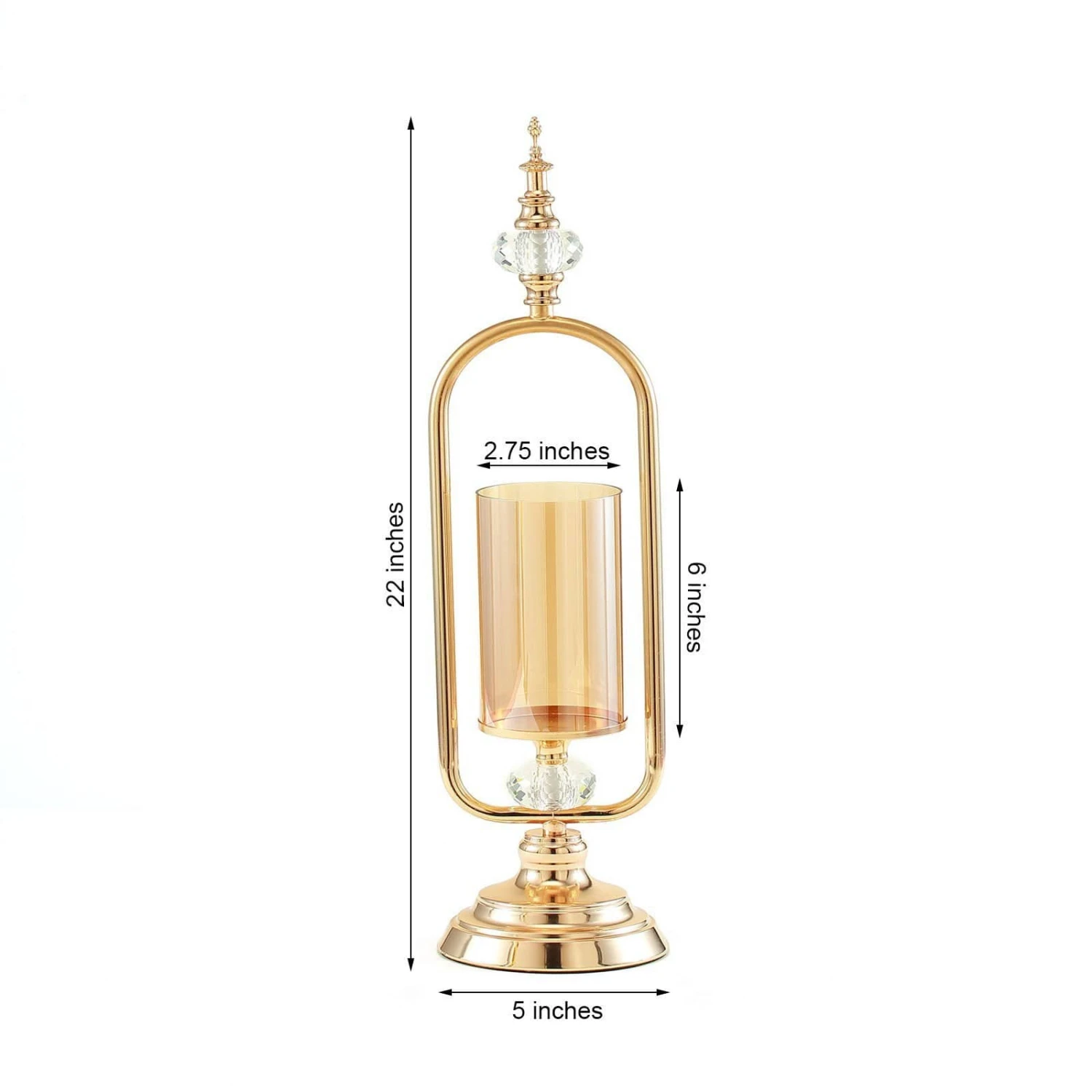 22" Tall Metal With Glass And Crystal Candle Holder Centerpiece - Gold 4 22" Tall Metal With Glass And Crystal Candle Holder Centerpiece - Gold - Image 2