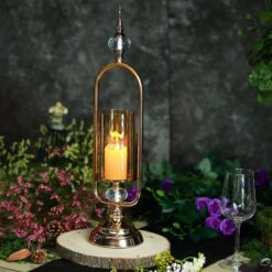 22" Tall Metal With Glass And Crystal Candle Holder Centerpiece - Gold 13 22" Tall Metal With Glass And Crystal Candle Holder Centerpiece - Gold -Optimal Home Decoration 22 tall metal with glass and crystal candle holder centerpiece gold chdlr cand 024 22 gold 4933593661503