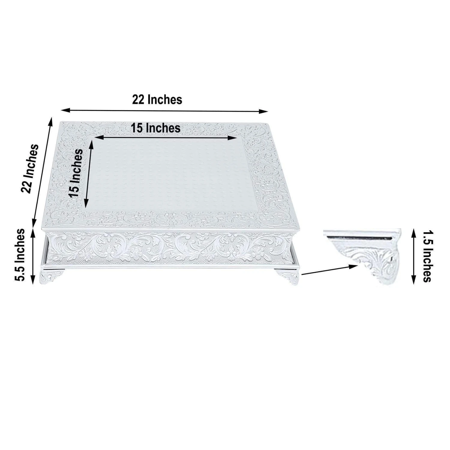 22" X 22" Square Floral Embossed Wedding Cake Stand 4 22" X 22" Square Floral Embossed Wedding Cake Stand - Image 2