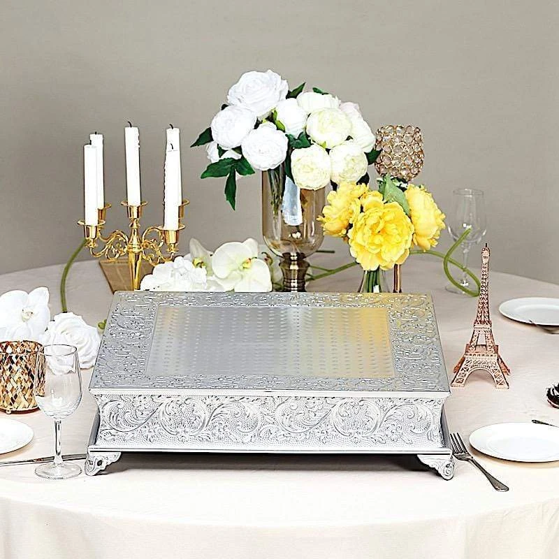 22" X 22" Square Floral Embossed Wedding Cake Stand 6 22" X 22" Square Floral Embossed Wedding Cake Stand - Image 4