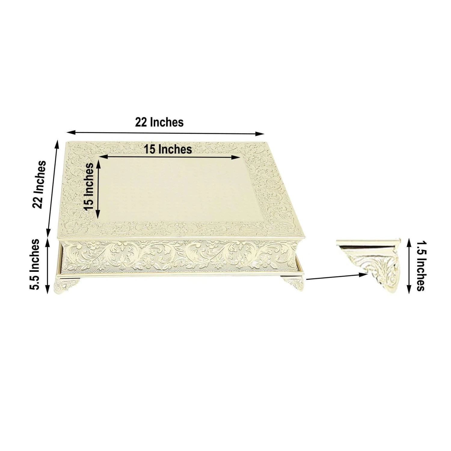 22" X 22" Square Floral Embossed Wedding Cake Stand 10 22" X 22" Square Floral Embossed Wedding Cake Stand - Image 8