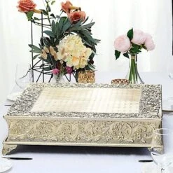 22" X 22" Square Floral Embossed Wedding Cake Stand 24 22" X 22" Square Floral Embossed Wedding Cake Stand -Optimal Home Decoration 22 x 22 square floral embossed wedding cake stand 28929336115263