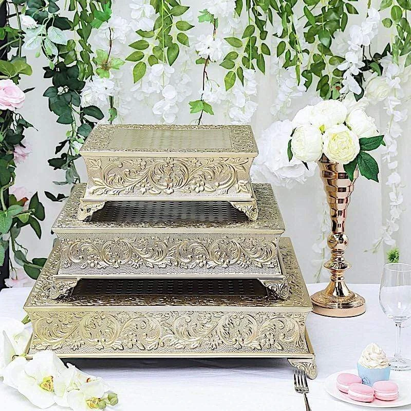 22" X 22" Square Floral Embossed Wedding Cake Stand 14 22" X 22" Square Floral Embossed Wedding Cake Stand - Image 12