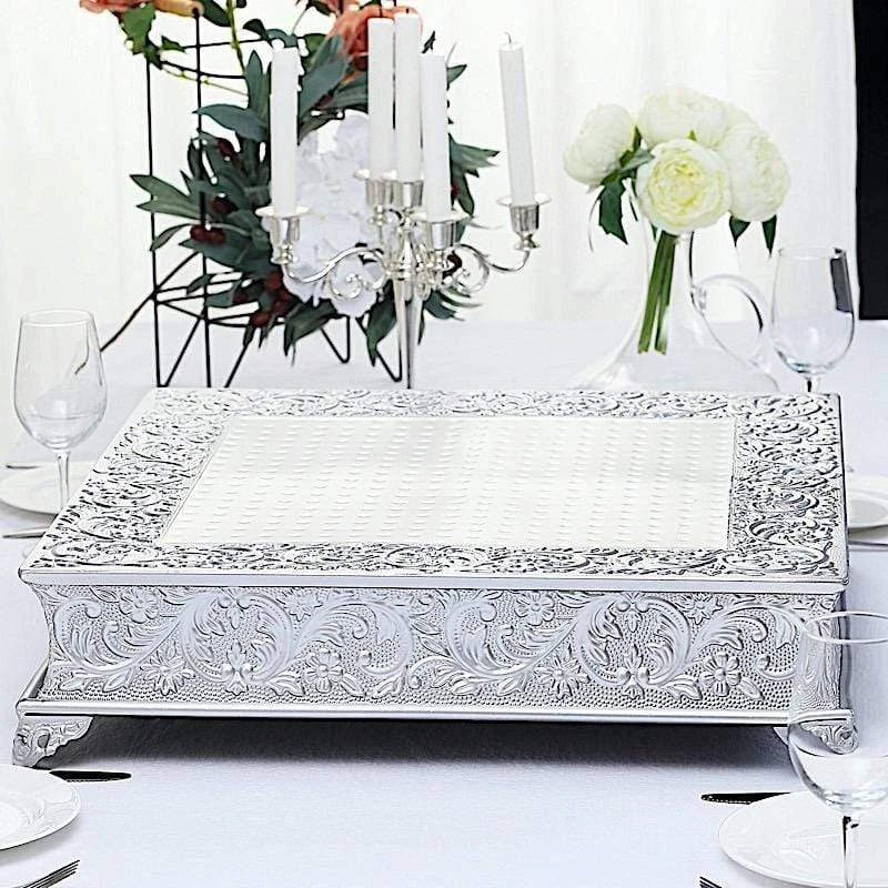 22" X 22" Square Floral Embossed Wedding Cake Stand 7 22" X 22" Square Floral Embossed Wedding Cake Stand - Image 5