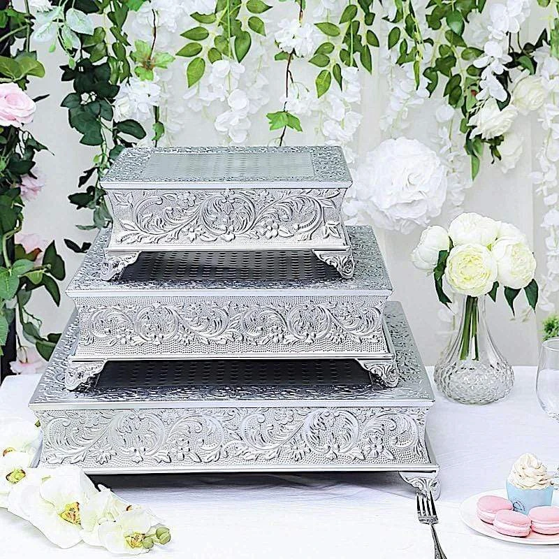 22" X 22" Square Floral Embossed Wedding Cake Stand 8 22" X 22" Square Floral Embossed Wedding Cake Stand - Image 6