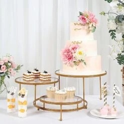 23" Round 3 Tier Metal Cake Dessert Stand With Acrylic Plates - Gold And Clear -Optimal Home Decoration 23 round 3 tier metal cake dessert stand with acrylic plates gold and clear chdlr cake15 gold 30686644928575
