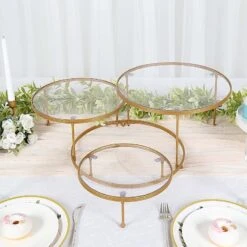 23" Round 3 Tier Metal Cake Dessert Stand With Acrylic Plates - Gold And Clear -Optimal Home Decoration 23 round 3 tier metal cake dessert stand with acrylic plates gold and clear chdlr cake15 gold 30686644961343