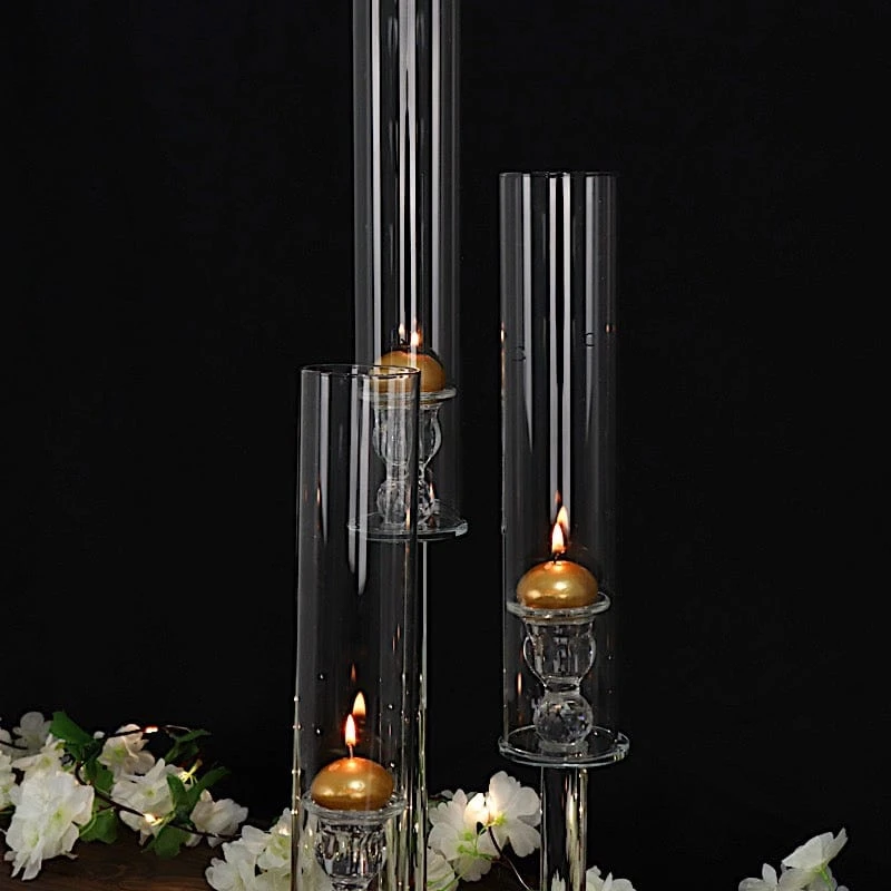 23" Tall 3 Arm Crystal Glass Round Candelabra Taper Candle Holder - Clear 11 23" Tall 3 Arm Crystal Glass Round Candelabra Taper Candle Holder - Clear - Image 9