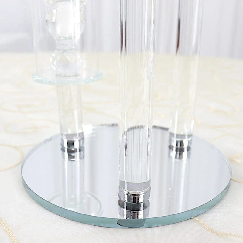 23" Tall 3 Arm Crystal Glass Round Candelabra Taper Candle Holder - Clear 10 23" Tall 3 Arm Crystal Glass Round Candelabra Taper Candle Holder - Clear - Image 8