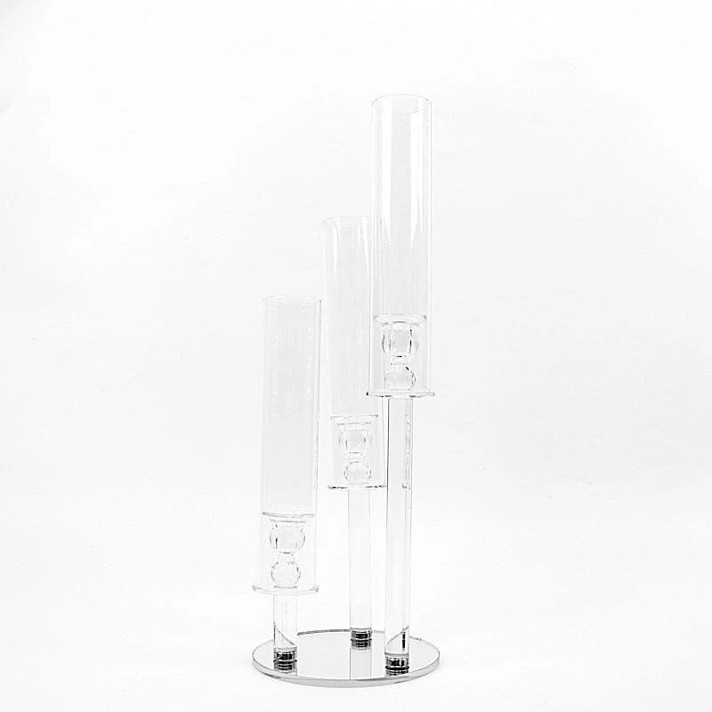 23" Tall 3 Arm Crystal Glass Round Candelabra Taper Candle Holder - Clear 3 23" Tall 3 Arm Crystal Glass Round Candelabra Taper Candle Holder - Clear