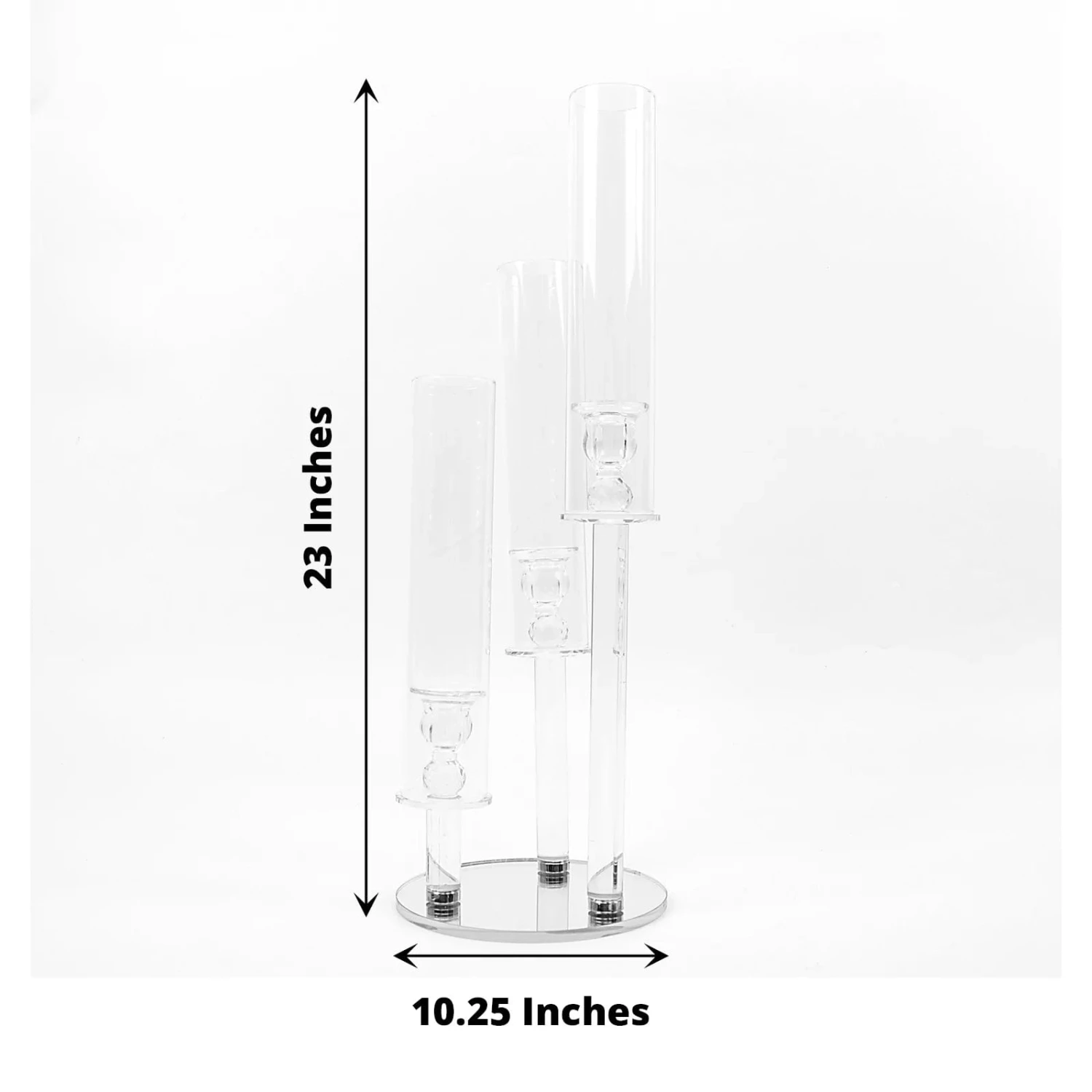 23" Tall 3 Arm Crystal Glass Round Candelabra Taper Candle Holder - Clear 4 23" Tall 3 Arm Crystal Glass Round Candelabra Taper Candle Holder - Clear - Image 2