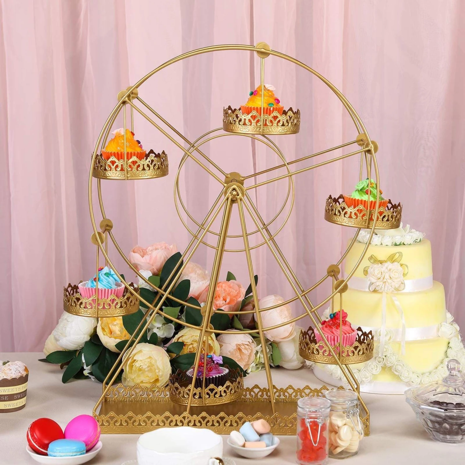 23" Tall Rotating Ferris Wheel Metal Cupcake Holders Stand - Gold 9 23" Tall Rotating Ferris Wheel Metal Cupcake Holders Stand - Gold - Image 7