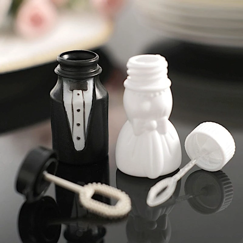 24 Bride And Groom Bubble Bottles Wedding Favors - Black And White 7 24 Bride And Groom Bubble Bottles Wedding Favors - Black And White - Image 5