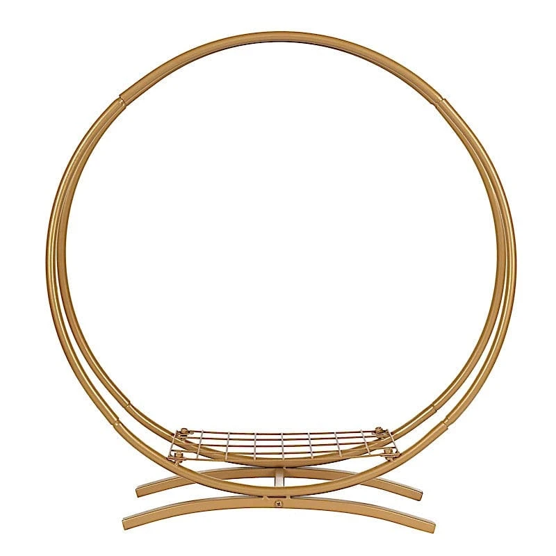 24" Round Double Frame Metal Floral Hoop Table Centerpiece - Gold 3 24" Round Double Frame Metal Floral Hoop Table Centerpiece - Gold