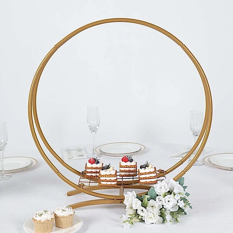 24" Round Double Frame Metal Floral Hoop Table Centerpiece - Gold 10 24" Round Double Frame Metal Floral Hoop Table Centerpiece - Gold - Image 8
