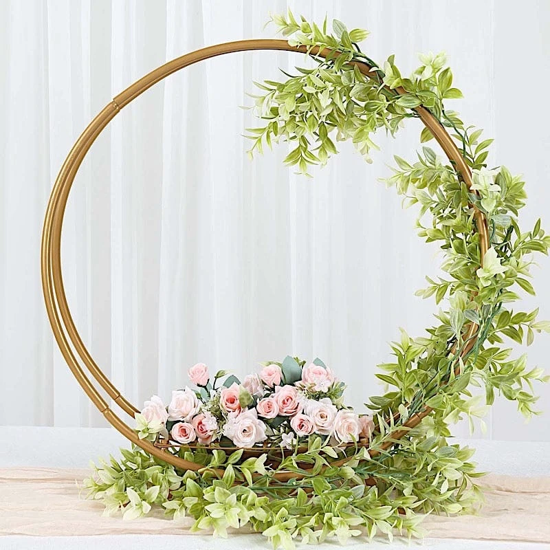 24" Round Double Frame Metal Floral Hoop Table Centerpiece - Gold 9 24" Round Double Frame Metal Floral Hoop Table Centerpiece - Gold - Image 7