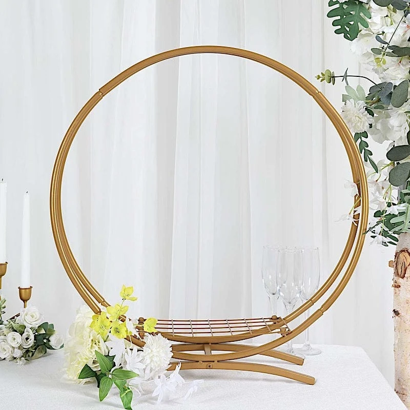 24" Round Double Frame Metal Floral Hoop Table Centerpiece - Gold 7 24" Round Double Frame Metal Floral Hoop Table Centerpiece - Gold - Image 5