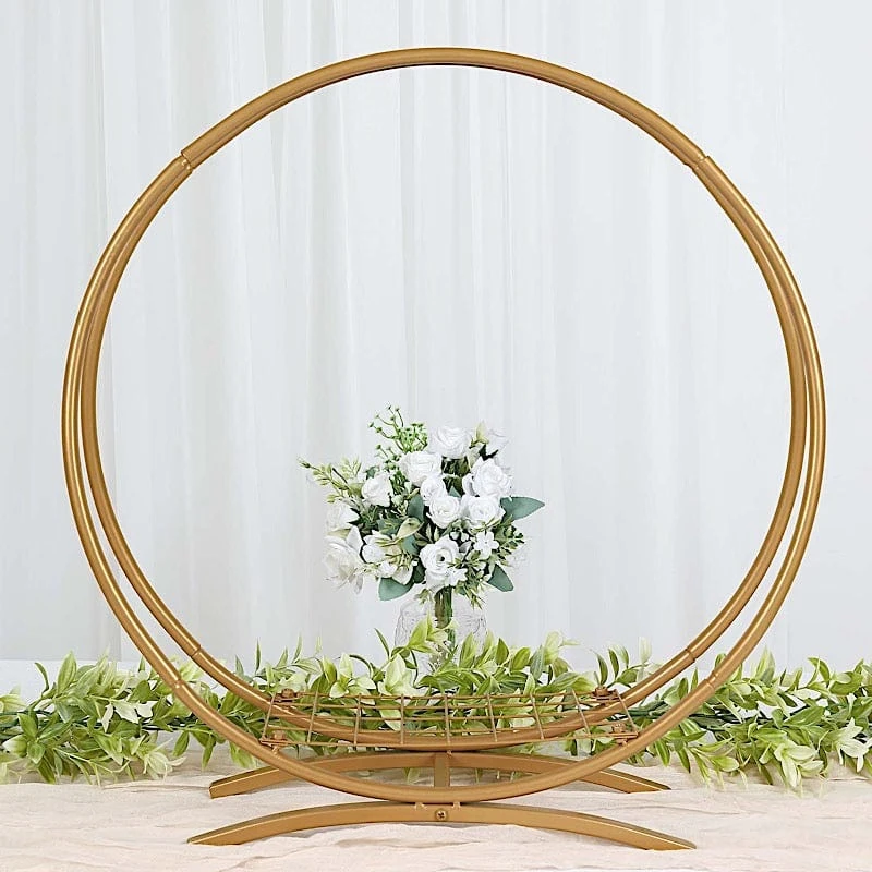 24" Round Double Frame Metal Floral Hoop Table Centerpiece - Gold 11 24" Round Double Frame Metal Floral Hoop Table Centerpiece - Gold - Image 9