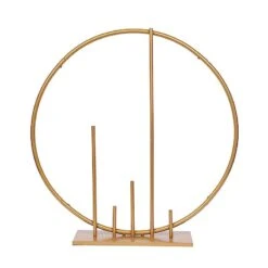 24" Round Metal Floral Hoop With Pillars Standing Wreath Table Centerpiece - Gold