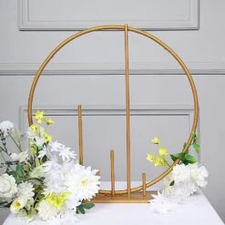 24" Round Metal Floral Hoop With Pillars Standing Wreath Table Centerpiece - Gold 16 24" Round Metal Floral Hoop With Pillars Standing Wreath Table Centerpiece - Gold -Optimal Home Decoration 24 round metal floral hoop with pillars standing wreath table centerpiece gold wod hopmet9 24 gold 30486781165631