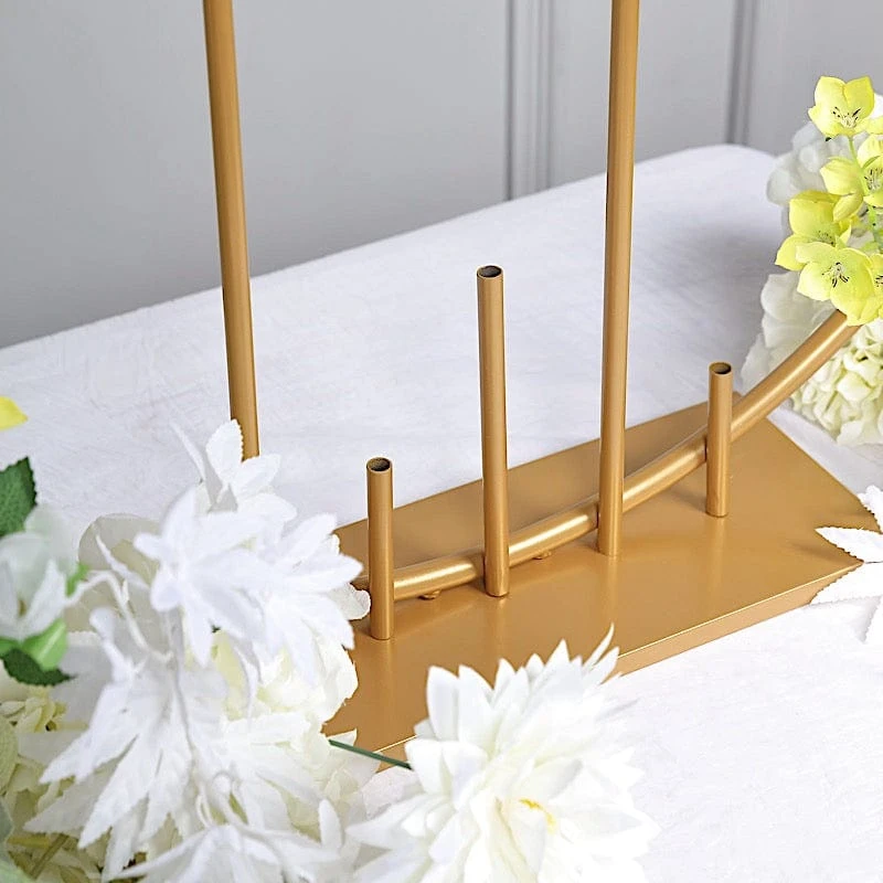 24" Round Metal Floral Hoop With Pillars Standing Wreath Table Centerpiece - Gold 9 24" Round Metal Floral Hoop With Pillars Standing Wreath Table Centerpiece - Gold - Image 7