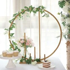 24" Round Metal Floral Hoop With Pillars Standing Wreath Table Centerpiece - Gold 18 24" Round Metal Floral Hoop With Pillars Standing Wreath Table Centerpiece - Gold -Optimal Home Decoration 24 round metal floral hoop with pillars standing wreath table centerpiece gold wod hopmet9 24 gold 30486781329471