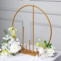 24" Round Metal Floral Hoop With Pillars Standing Wreath Table Centerpiece - Gold 19 24" Round Metal Floral Hoop With Pillars Standing Wreath Table Centerpiece - Gold -Optimal Home Decoration 24 round metal floral hoop with pillars standing wreath table centerpiece gold wod hopmet9 24 gold 30486781788223