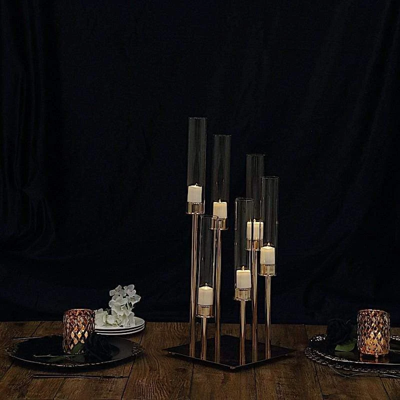 24" Tall Candelabra Candle Holder Centerpiece With Glass 4 24" Tall Candelabra Candle Holder Centerpiece With Glass - Image 2