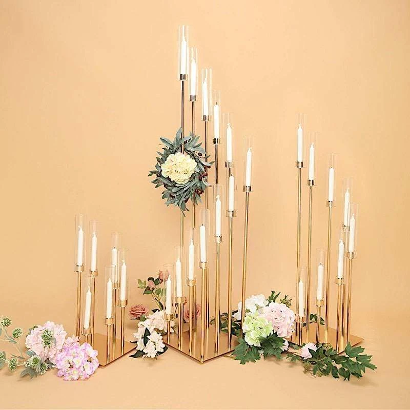 24" Tall Candelabra Candle Holder Centerpiece With Glass 9 24" Tall Candelabra Candle Holder Centerpiece With Glass - Image 7