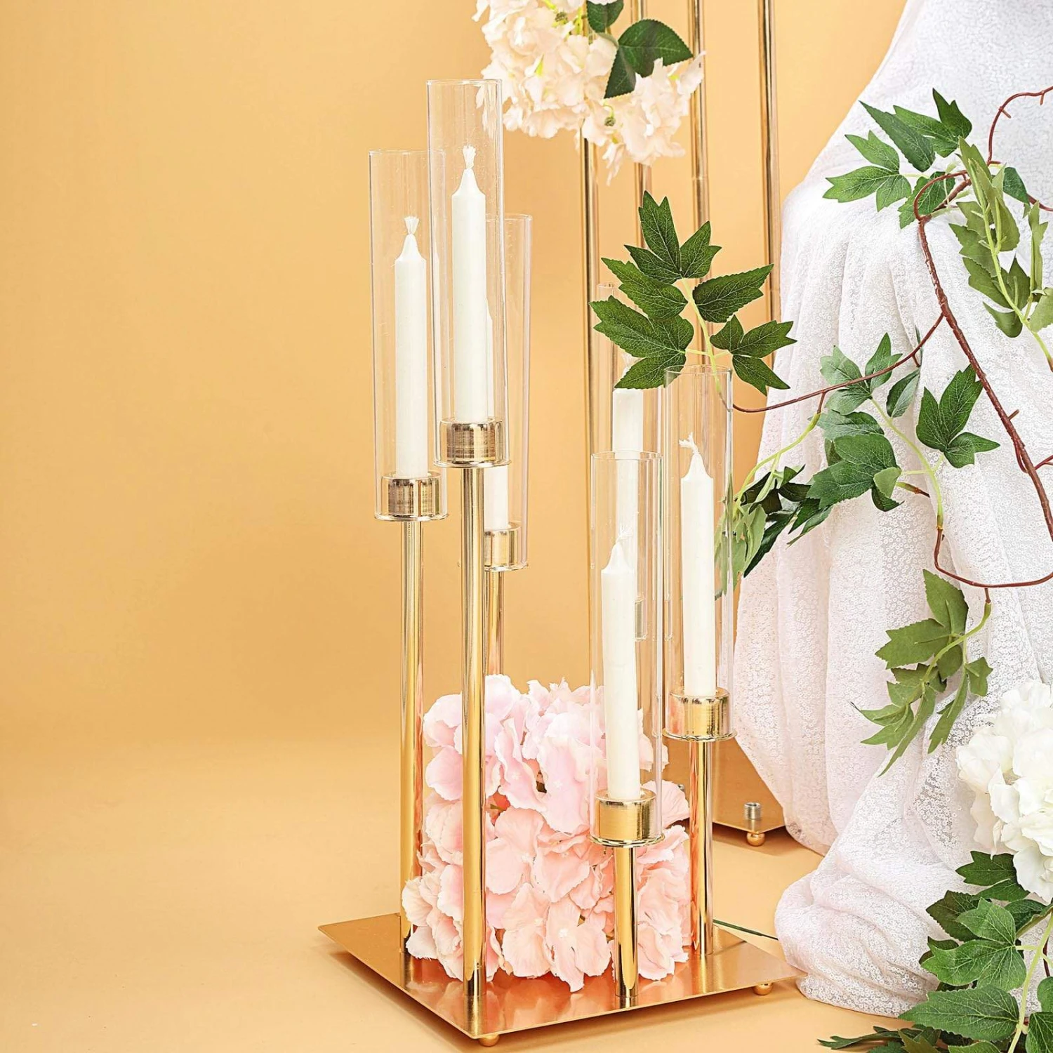 24" Tall Candelabra Candle Holder Centerpiece With Glass 10 24" Tall Candelabra Candle Holder Centerpiece With Glass - Image 8