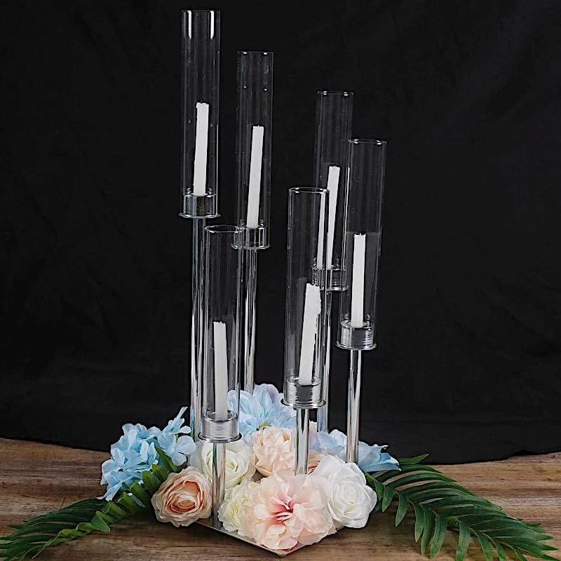 24" Tall Candelabra Candle Holder Centerpiece With Glass 12 24" Tall Candelabra Candle Holder Centerpiece With Glass - Image 10