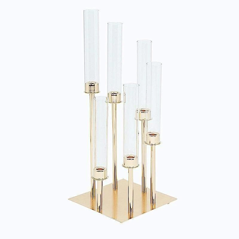 24" Tall Candelabra Candle Holder Centerpiece With Glass 3 24" Tall Candelabra Candle Holder Centerpiece With Glass