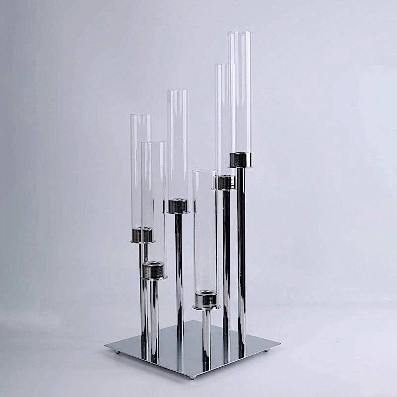 24" Tall Candelabra Candle Holder Centerpiece With Glass 11 24" Tall Candelabra Candle Holder Centerpiece With Glass - Image 9