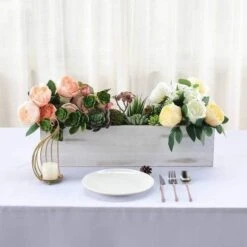 24" X 6" Natural Wood Rectangular Plant Holder Boxes Centerpieces -Optimal Home Decoration 24 x 6 natural wood rectangular plant holder boxes centerpieces 28968484634687