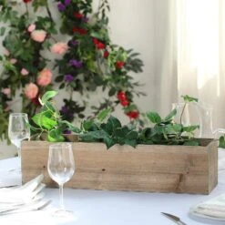 24" X 6" Natural Wood Rectangular Plant Holder Boxes Centerpieces -Optimal Home Decoration 24 x 6 natural wood rectangular plant holder boxes centerpieces 28968484864063