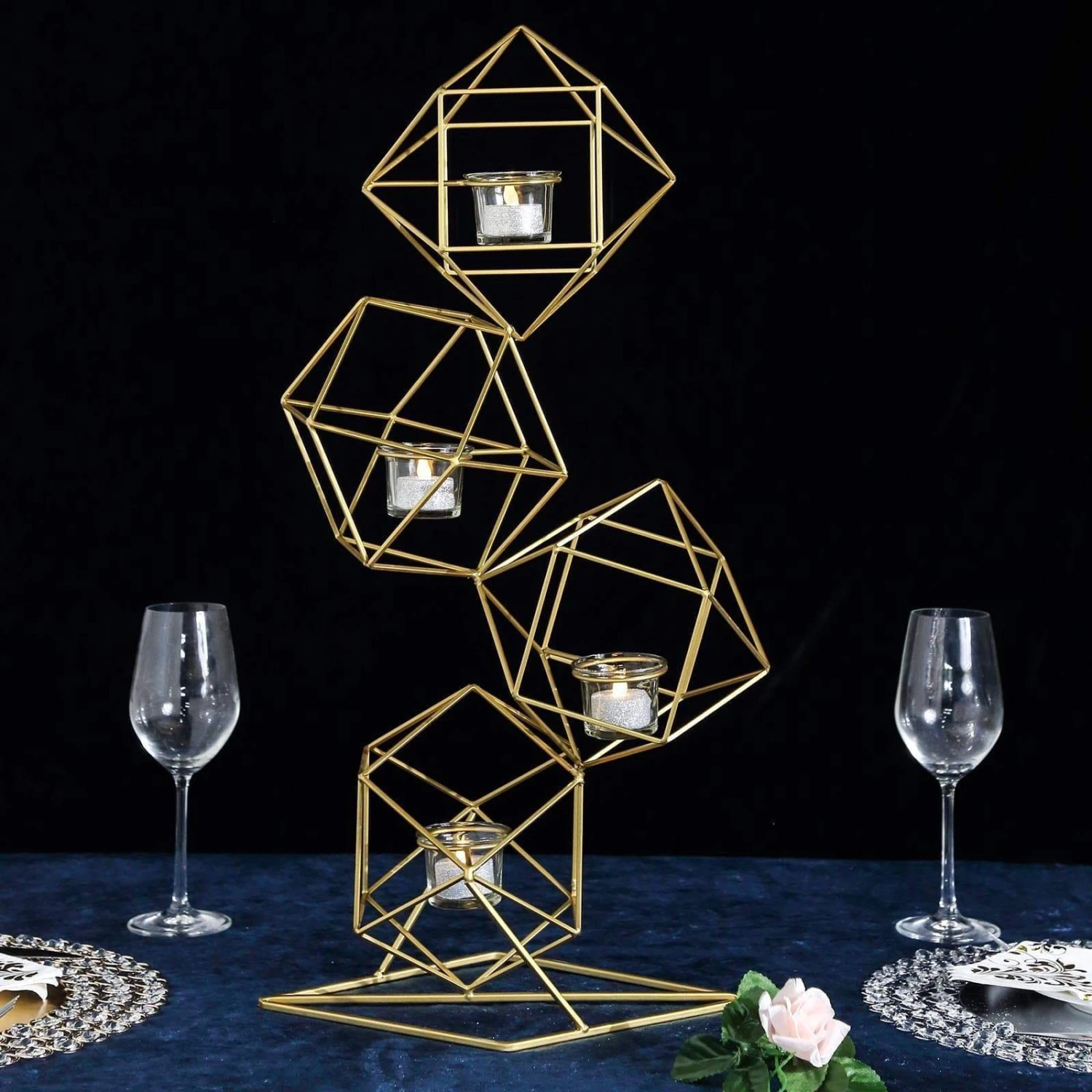 25.5" Tall Jointed Geometric Stand With Glass Votive Candle Holders 5 25.5" Tall Jointed Geometric Stand With Glass Votive Candle Holders - Image 3