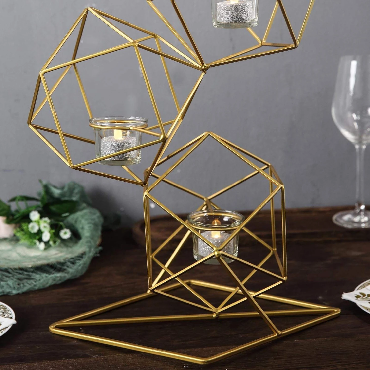 25.5" Tall Jointed Geometric Stand With Glass Votive Candle Holders 9 25.5" Tall Jointed Geometric Stand With Glass Votive Candle Holders - Image 7