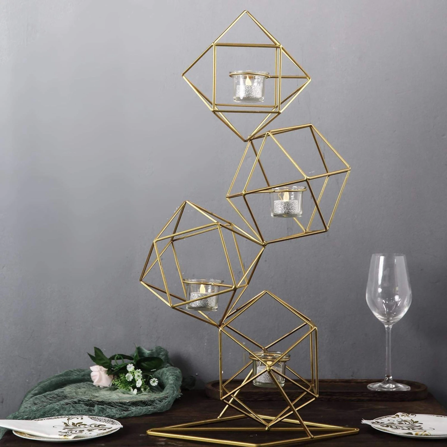 25.5" Tall Jointed Geometric Stand With Glass Votive Candle Holders 14 25.5" Tall Jointed Geometric Stand With Glass Votive Candle Holders - Image 12