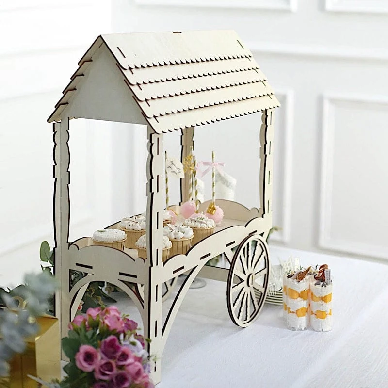 25" Mini Candy Cart Laser Cut Wooden Cupcake Dessert Stand - Natural 9 25" Mini Candy Cart Laser Cut Wooden Cupcake Dessert Stand - Natural - Image 7