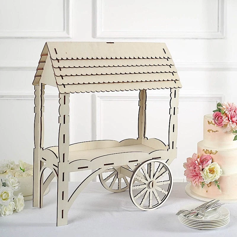 25" Mini Candy Cart Laser Cut Wooden Cupcake Dessert Stand - Natural 11 25" Mini Candy Cart Laser Cut Wooden Cupcake Dessert Stand - Natural - Image 9