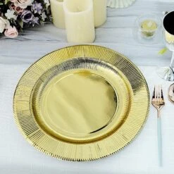 25 Round 13" Disposable Paper Charger Plates With Metallic Rim -Optimal Home Decoration 25 round 13 disposable paper charger plates with metallic rim 29335109959743